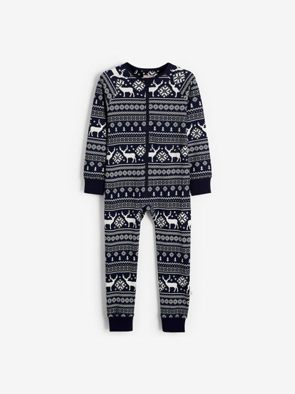 The Little Tailor Blue Reindeer Christmas Fairisle Pattern 100% Cotton All-In-One - image 8