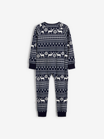 The Little Tailor Blue Reindeer Christmas Fairisle Pattern 100% Cotton All-In-One - image 9