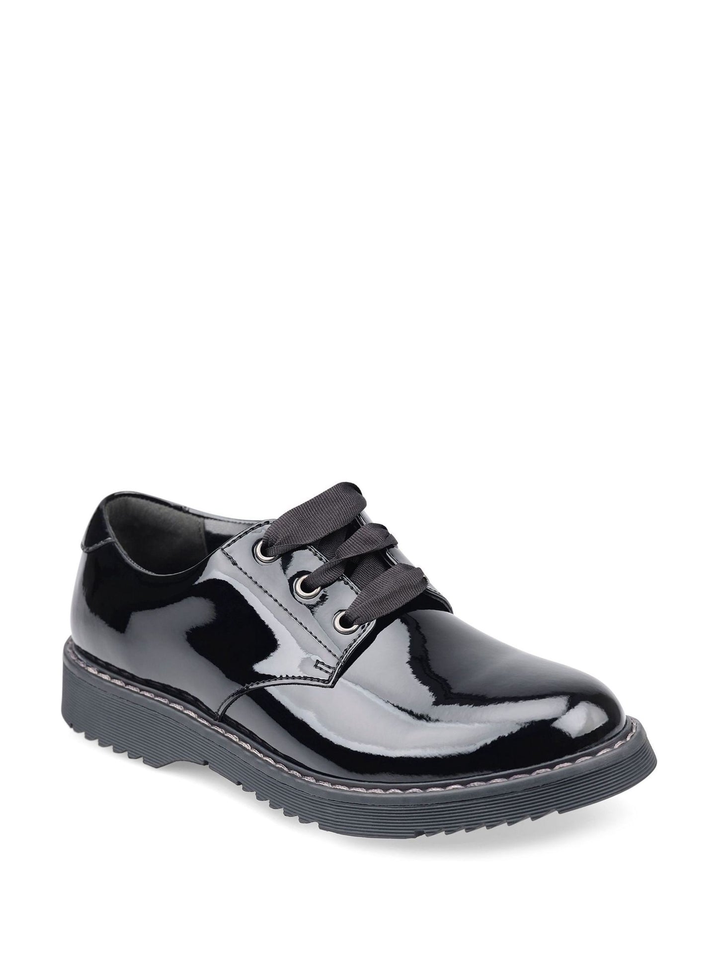 Start Rite Black Shiny Patent Standard Fit Closed Lace Up Stitch Down Chunky Soled School Shoes image 1