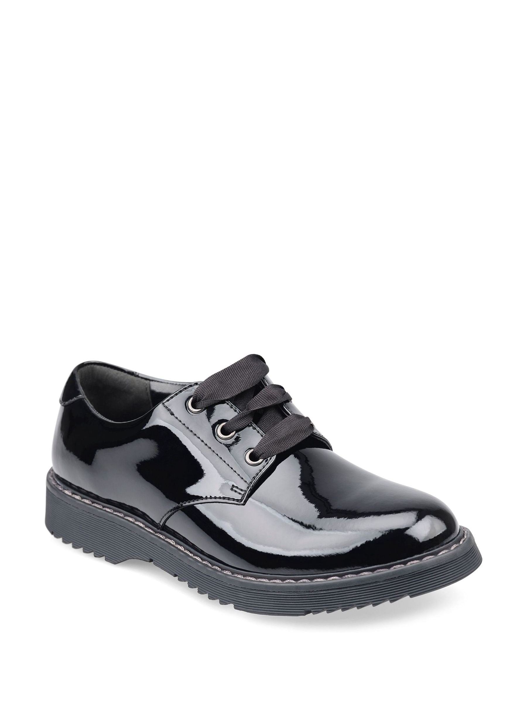 Start Rite Black Shiny Patent Standard Fit Closed Lace Up Stitch Down Chunky Soled School Shoes image 1