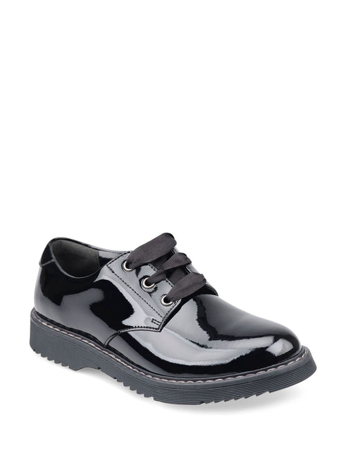 Start Rite Black Shiny Patent Standard Fit Closed Lace Up Stitch Down Chunky Soled School Shoes image 1
