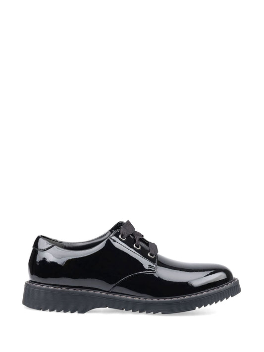 Start Rite Black Shiny Patent Standard Fit Closed Lace Up Stitch Down Chunky Soled School Shoes image 2