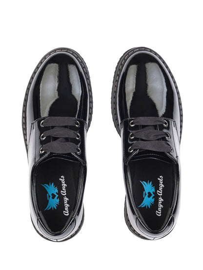Start Rite Black Shiny Patent Standard Fit Closed Lace Up Stitch Down Chunky Soled School Shoes image 4