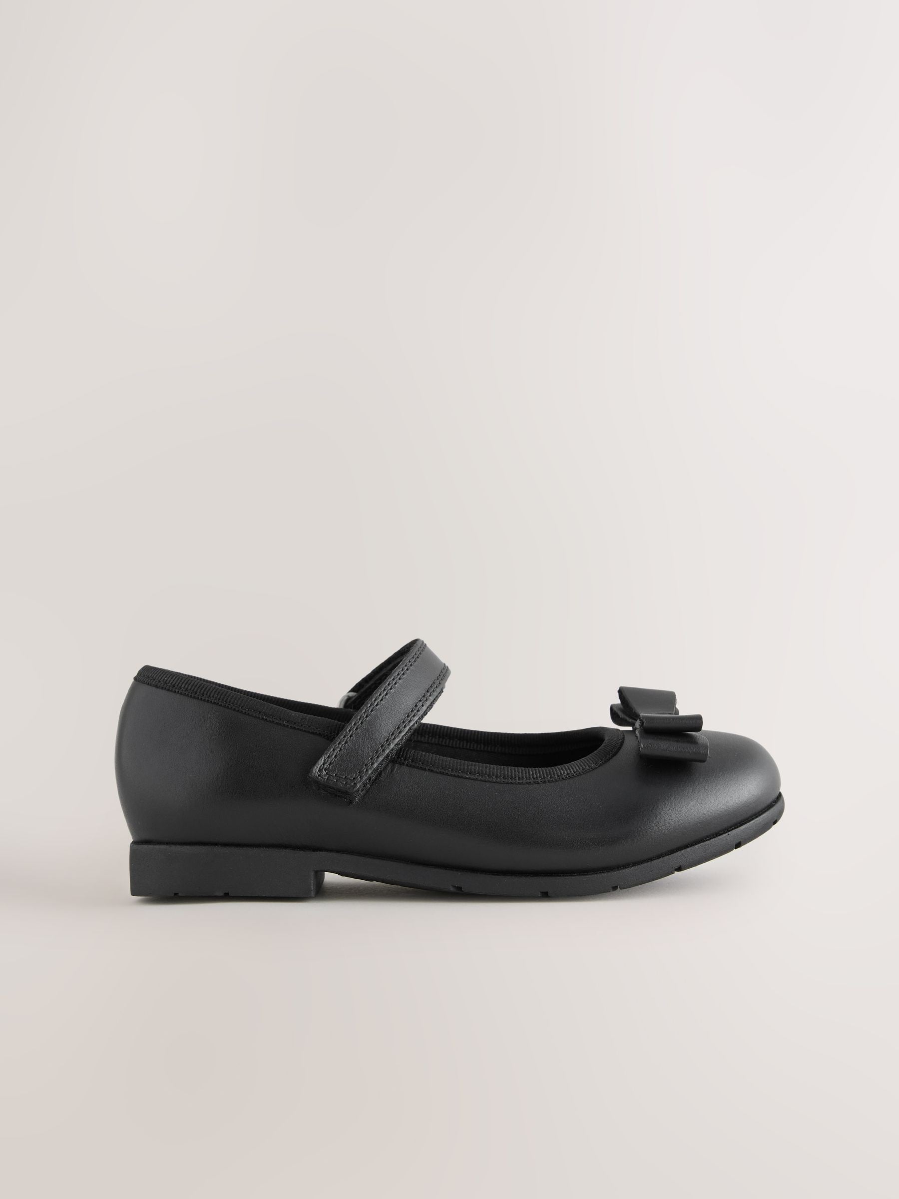 Black Matt Wide Fit (G) School Leather Bow Mary Jane Shoes image 2