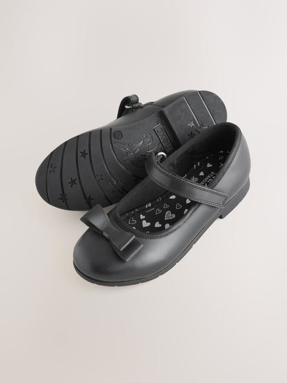 Black Matt Wide Fit (G) School Leather Bow Mary Jane Shoes image 3