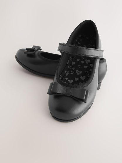 Black Matt Wide Fit (G) School Leather Bow Mary Jane Shoes image 4