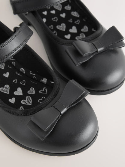 Black Matt Wide Fit (G) School Leather Bow Mary Jane Shoes image 8