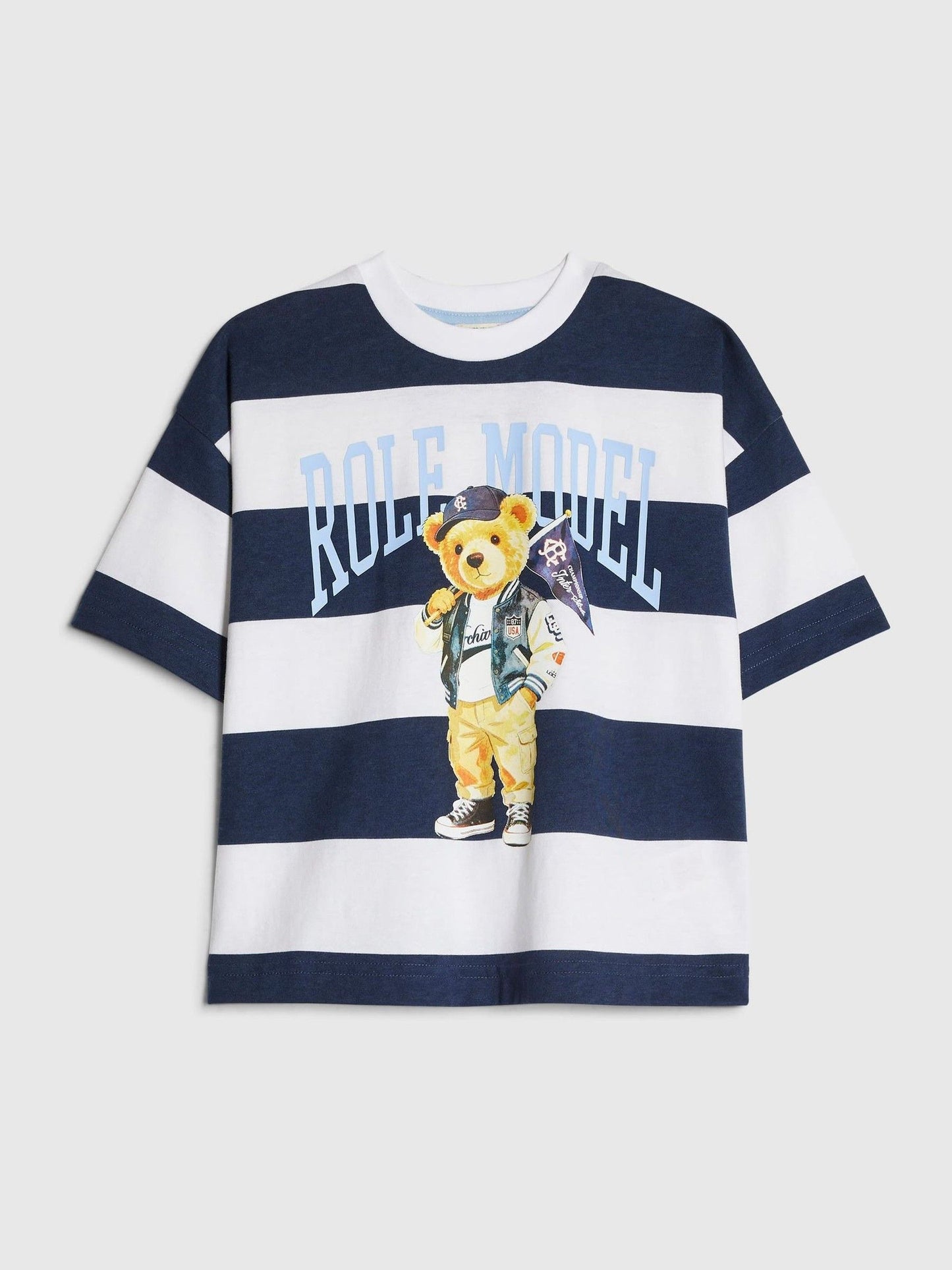 Dsiney Kidz - River Island Blue Oversized Striped Role Model T-Shirt image 1