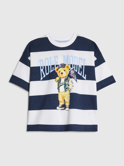 Dsiney Kidz - River Island Blue Oversized Striped Role Model T-Shirt image 1