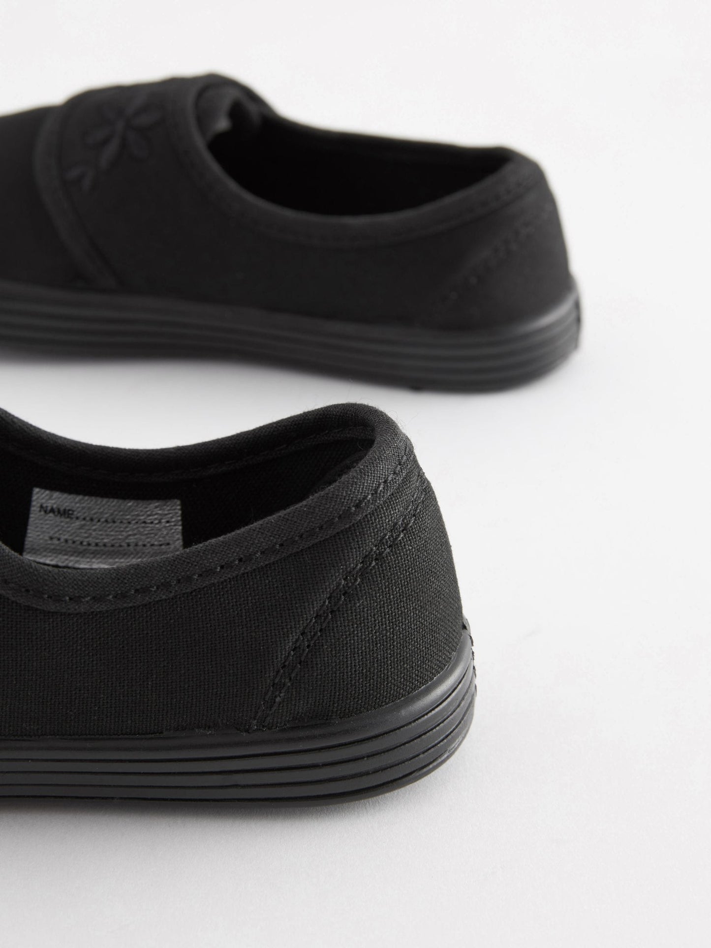 Black Wide Fit (G) Embroidered Strap School Plimsolls image 4