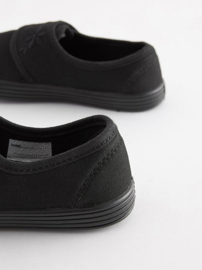 Black Wide Fit (G) Embroidered Strap School Plimsolls image 4