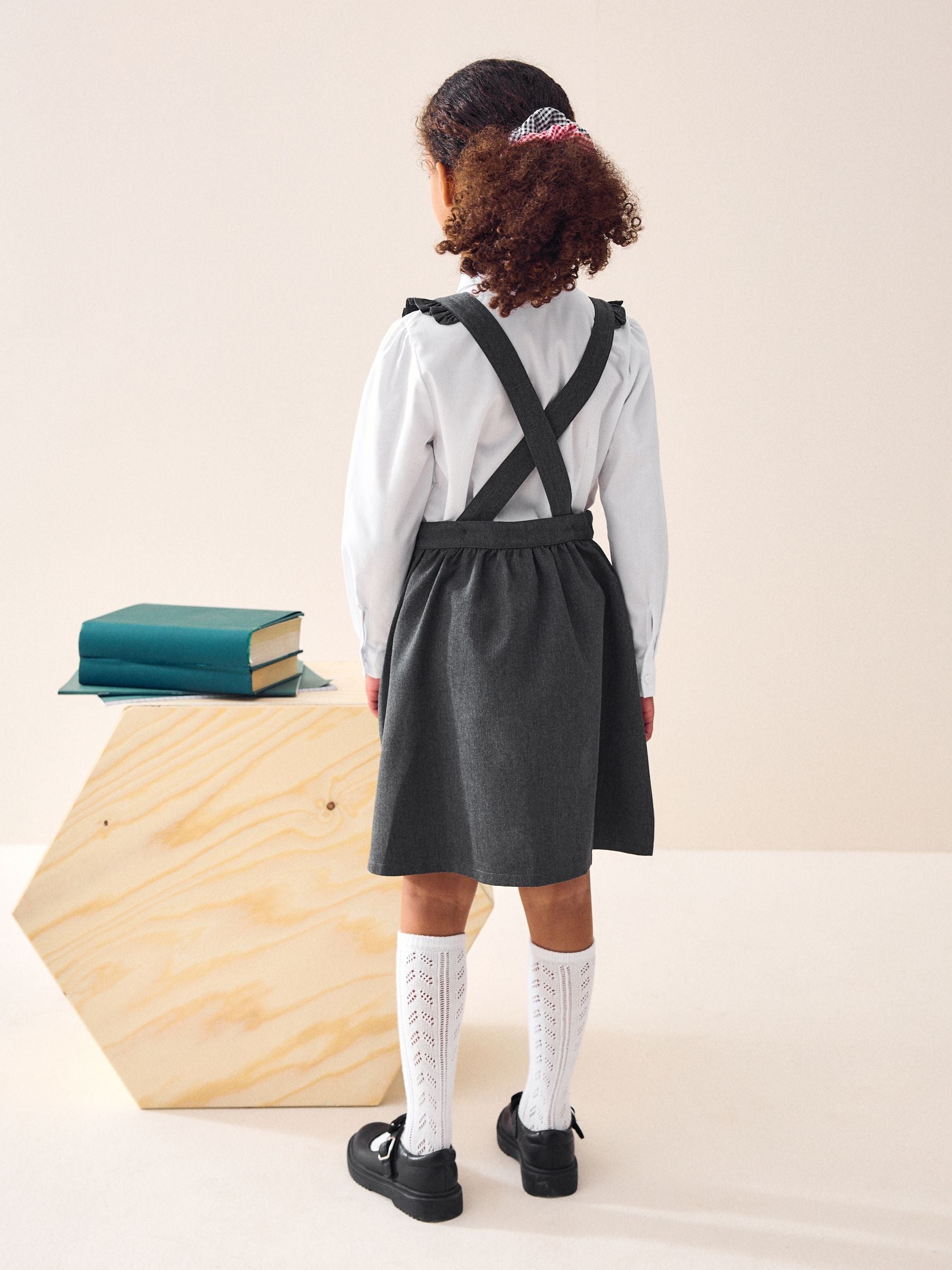 Grey Ruffle Detail Pinafore School Dress (3-14yrs) image 3