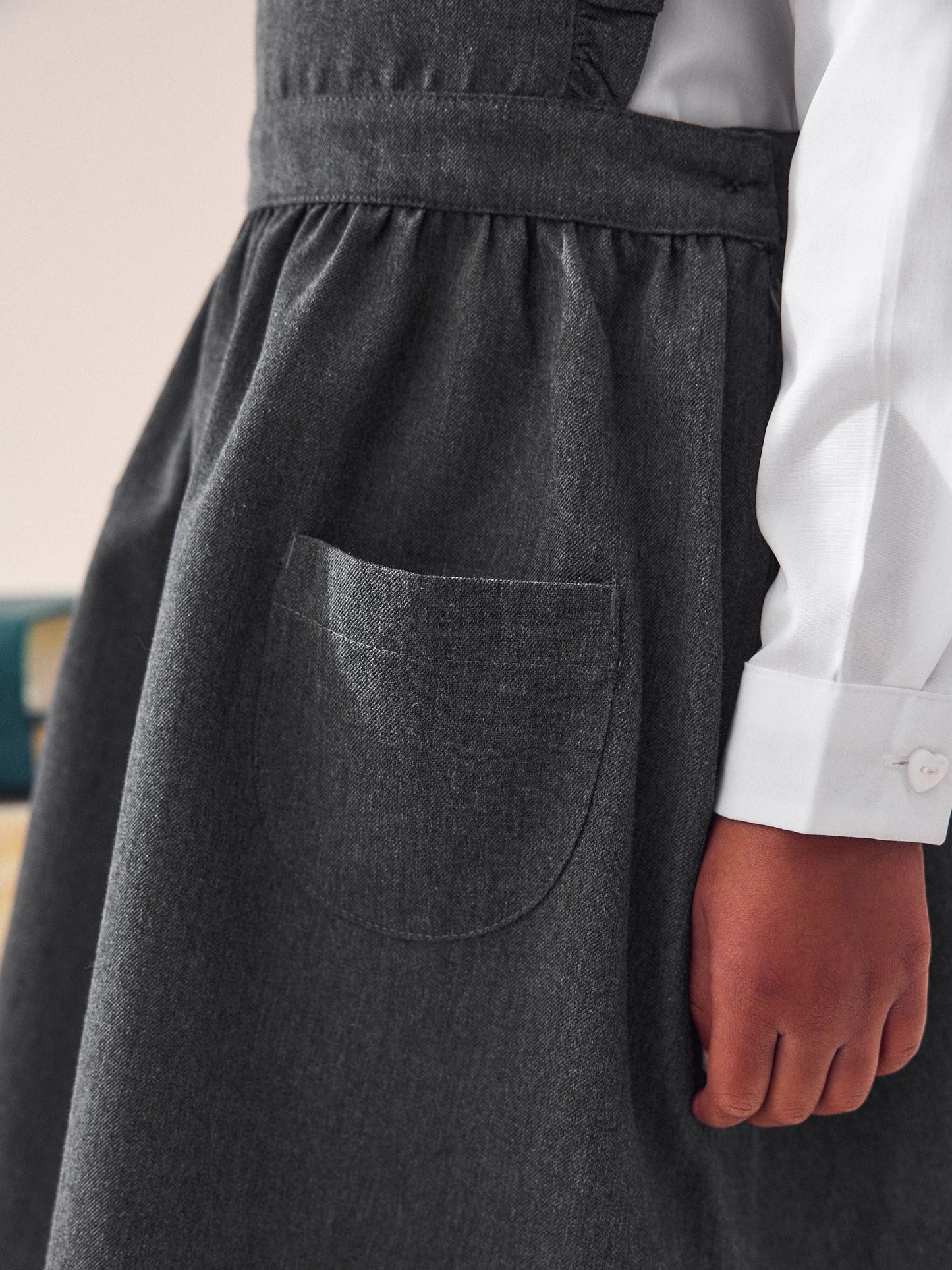 Grey Ruffle Detail Pinafore School Dress (3-14yrs) image 4