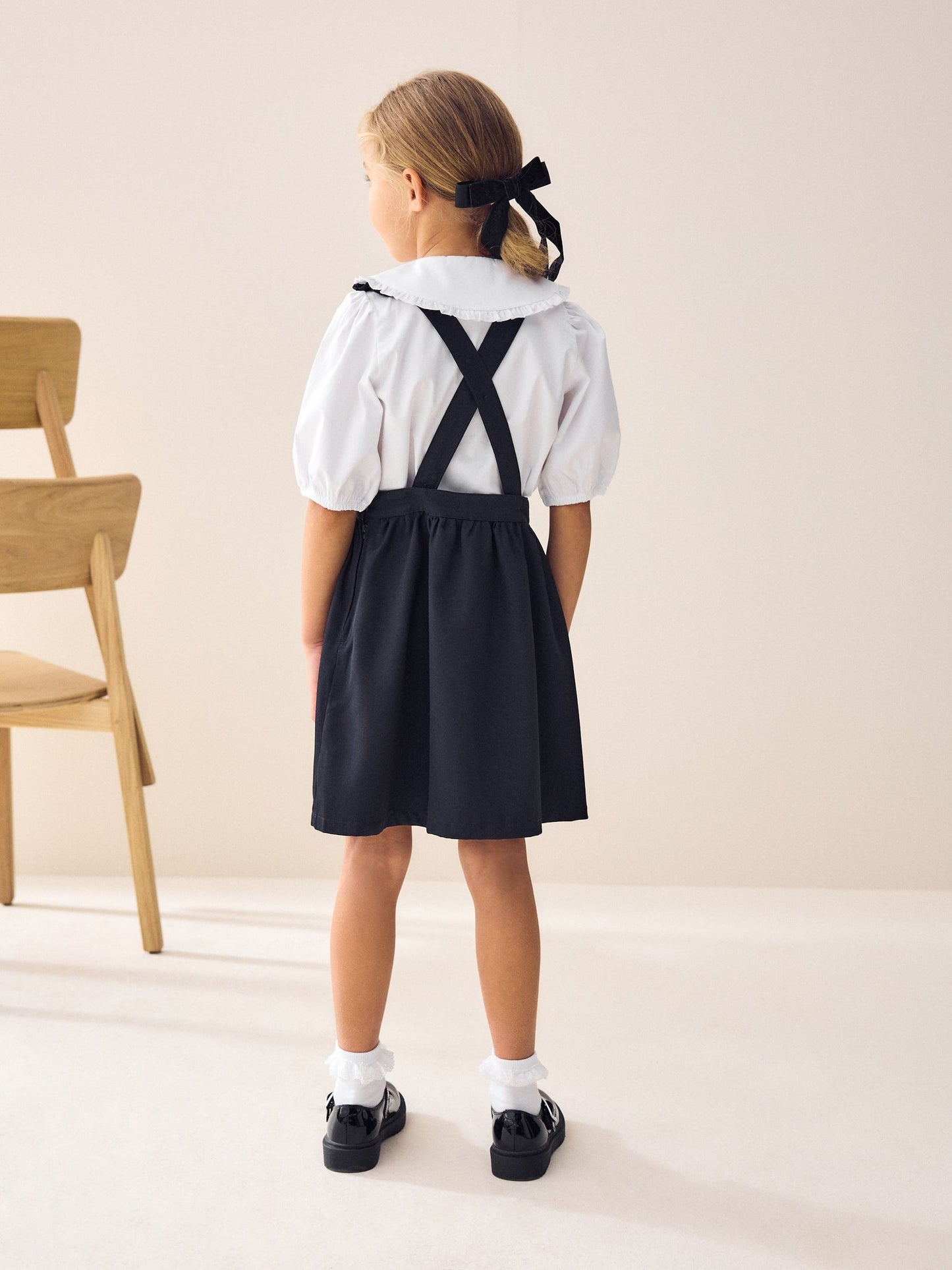 Navy Blue Ruffle Detail Pinafore School Dress (3-14yrs) image 3