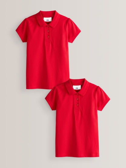 Dsiney Kidz - Red Regular Fit Girls 2 Pack Cotton Short Sleeve Polo Shirts (3-16yrs) image 1