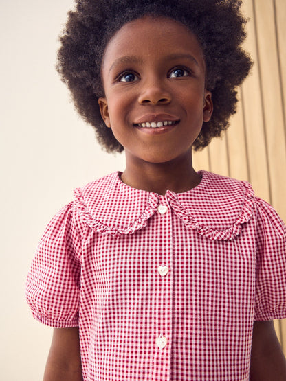 Red Cotton Rich School Gingham Tiered Pretty Collar Dress (3-14yrs) image 2