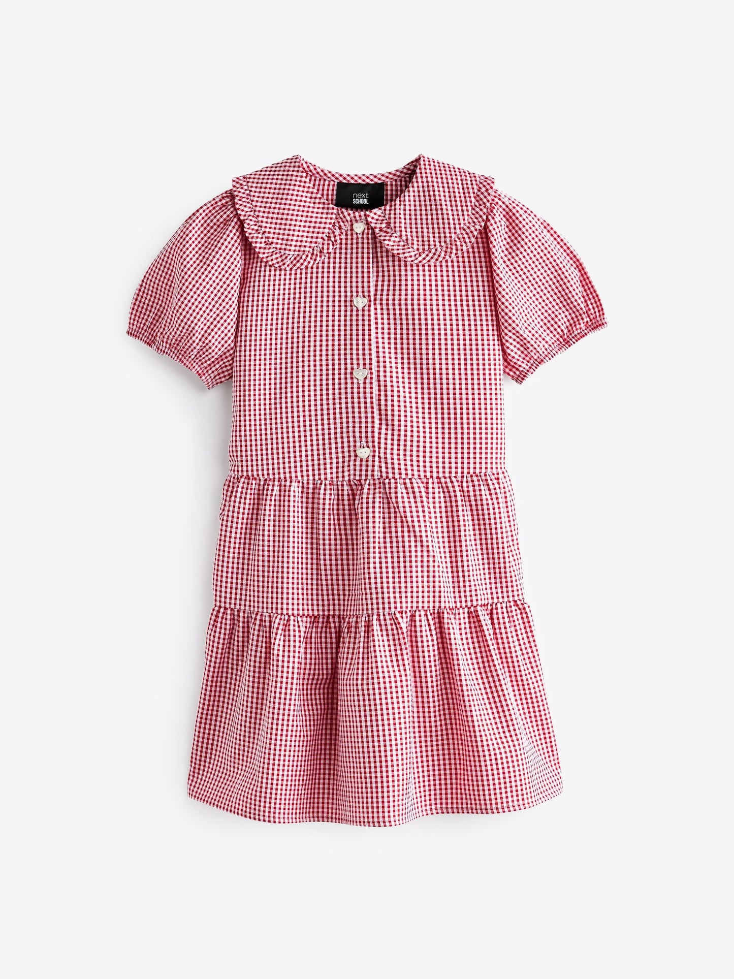 Red Cotton Rich School Gingham Tiered Pretty Collar Dress (3-14yrs) image 5