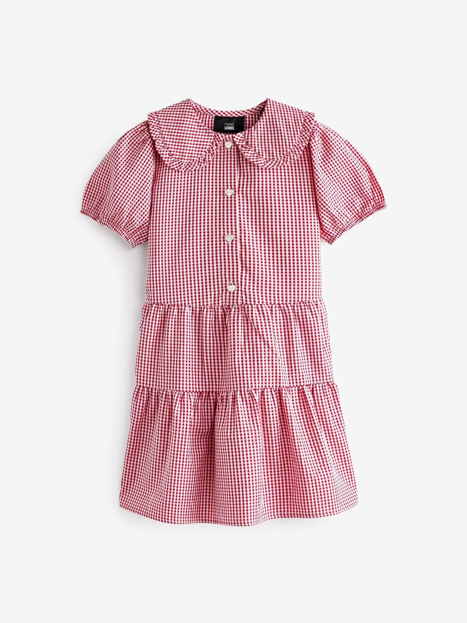 Red Cotton Rich School Gingham Tiered Pretty Collar Dress (3-14yrs) image 5