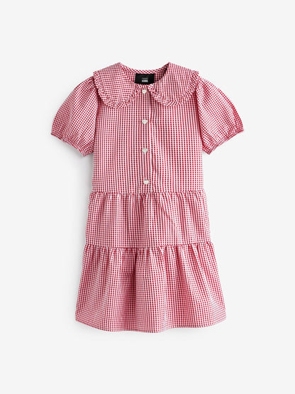 Red Cotton Rich School Gingham Tiered Pretty Collar Dress (3-14yrs) image 5