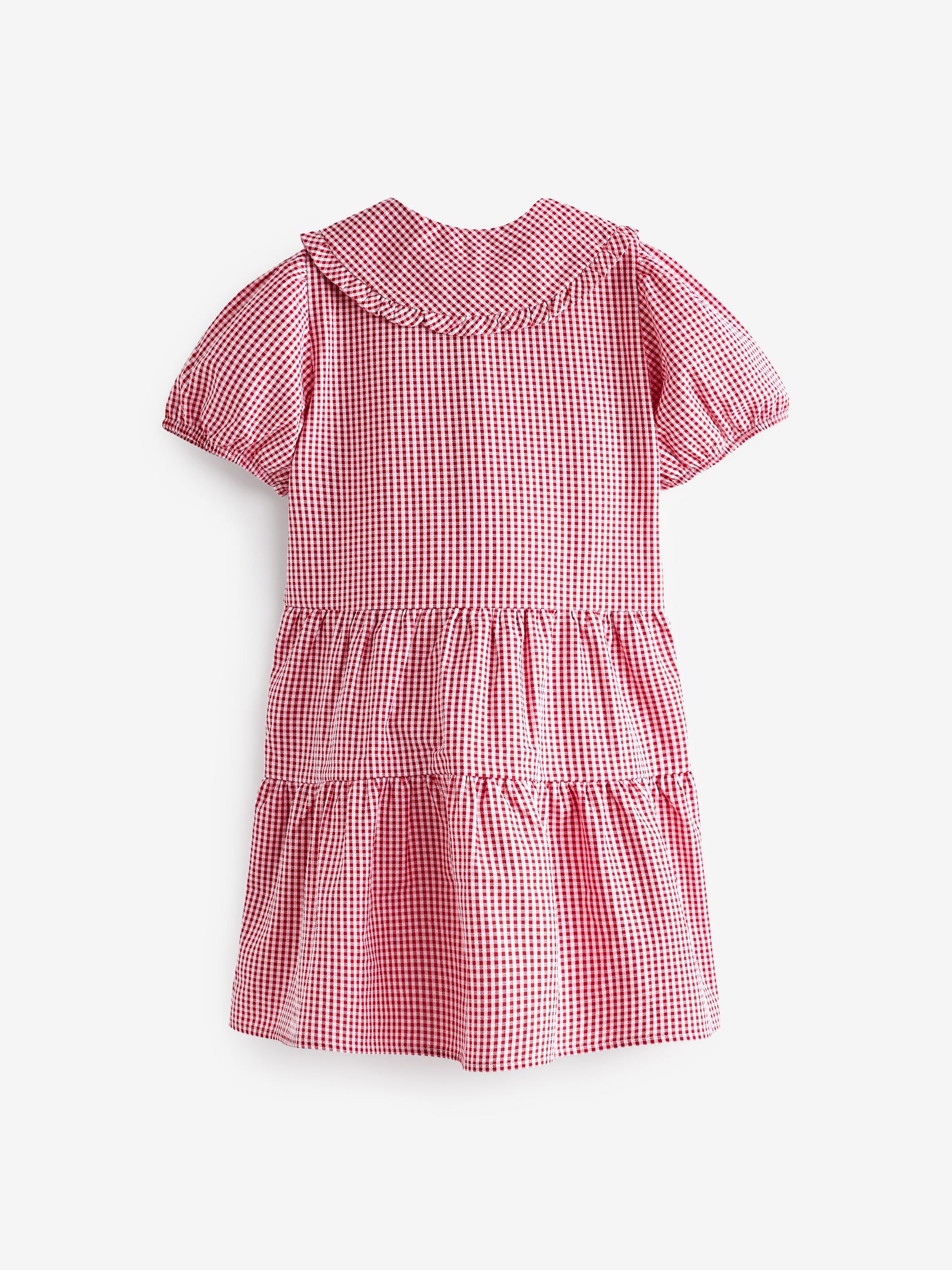 Red Cotton Rich School Gingham Tiered Pretty Collar Dress (3-14yrs) image 6