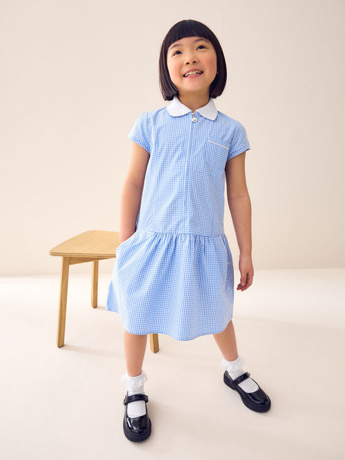Dsiney Kidz - Blue Zip Front Cotton Rich Gingham School Dress (3-14yrs) image 1