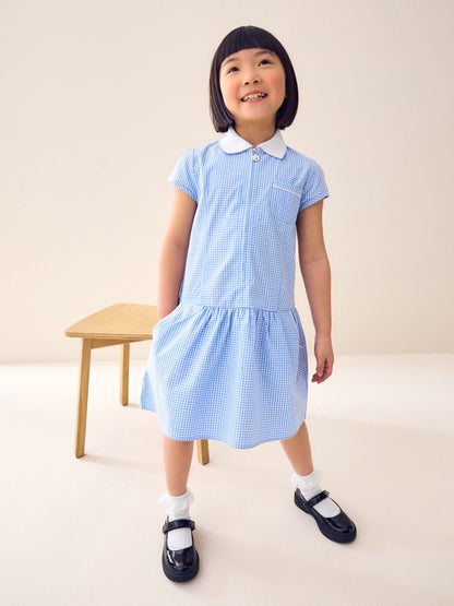 Blue Zip Front Cotton Rich Gingham School Dress (3-14yrs) image 1