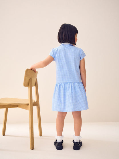 Blue Zip Front Cotton Rich Gingham School Dress (3-14yrs) image 3