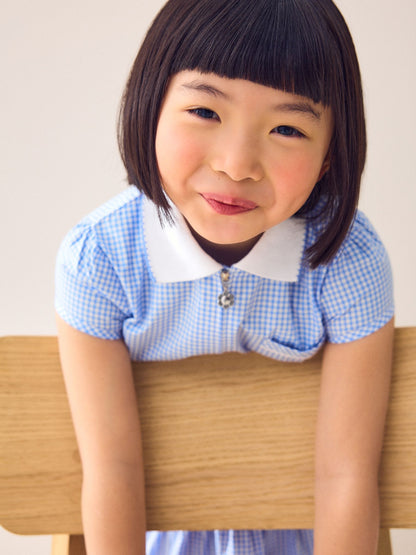 Blue Zip Front Cotton Rich Gingham School Dress (3-14yrs) image 4