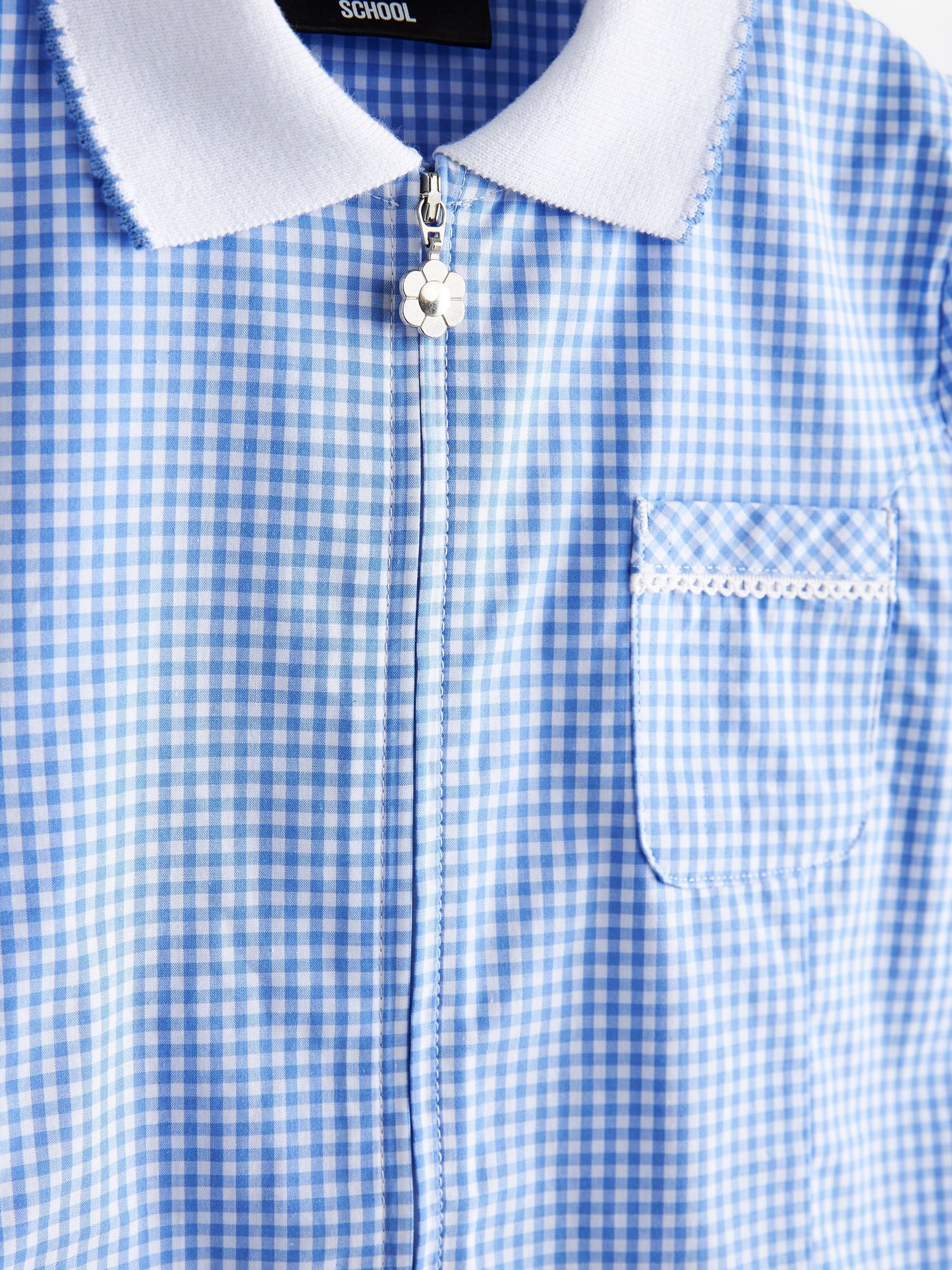 Blue Zip Front Cotton Rich Gingham School Dress (3-14yrs) image 7