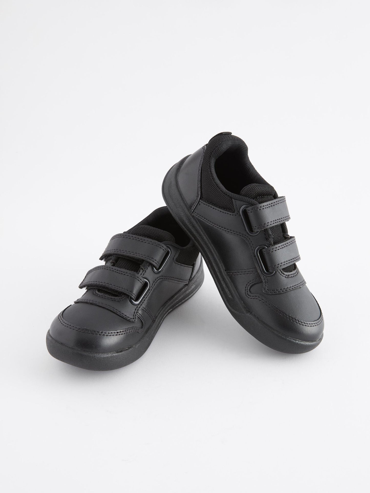 Black Standard Fit (F) Double Strap Touch Fastening School Trainers image 2