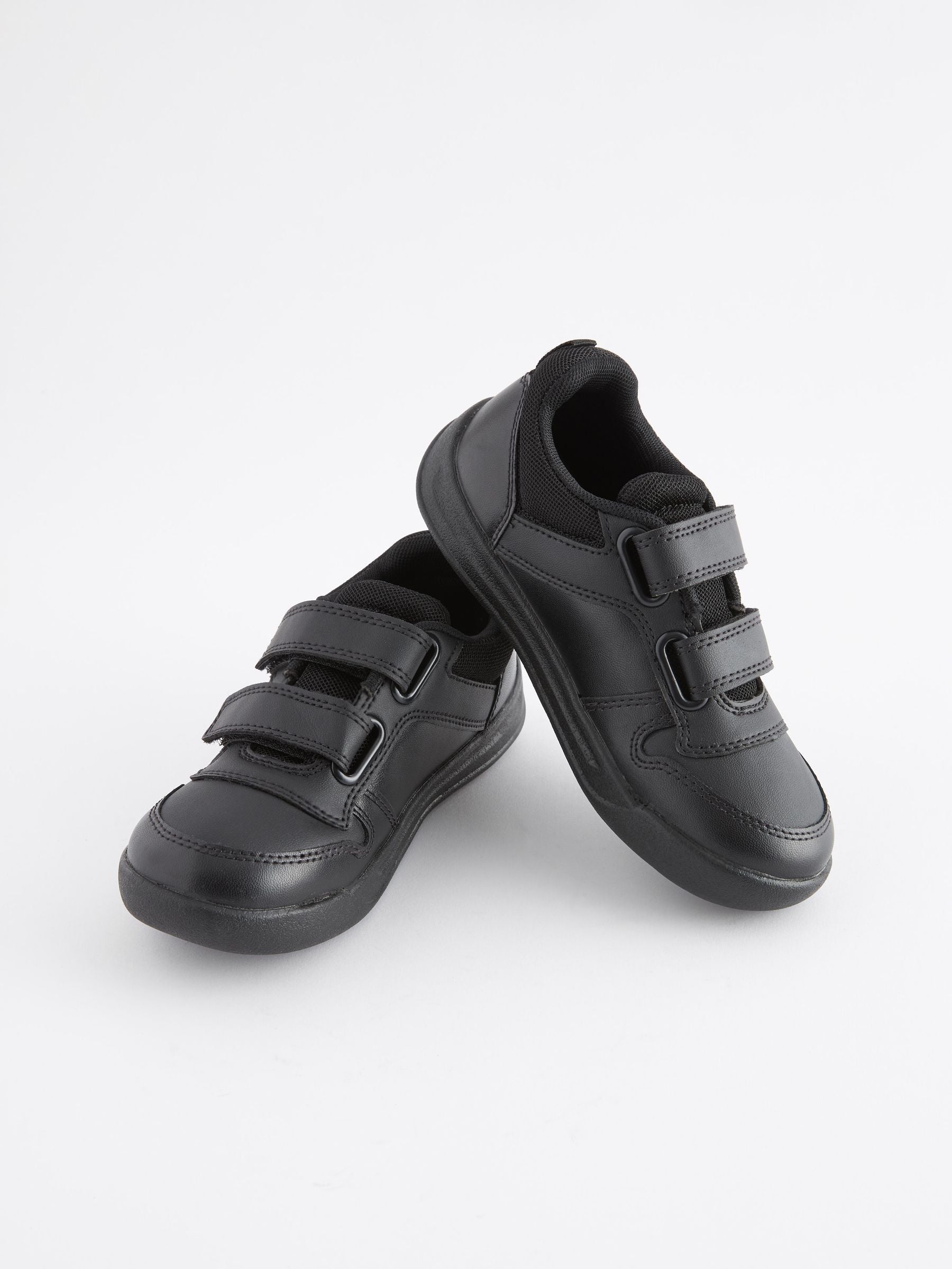 Black Standard Fit (F) Double Strap Touch Fastening School Trainers image 2