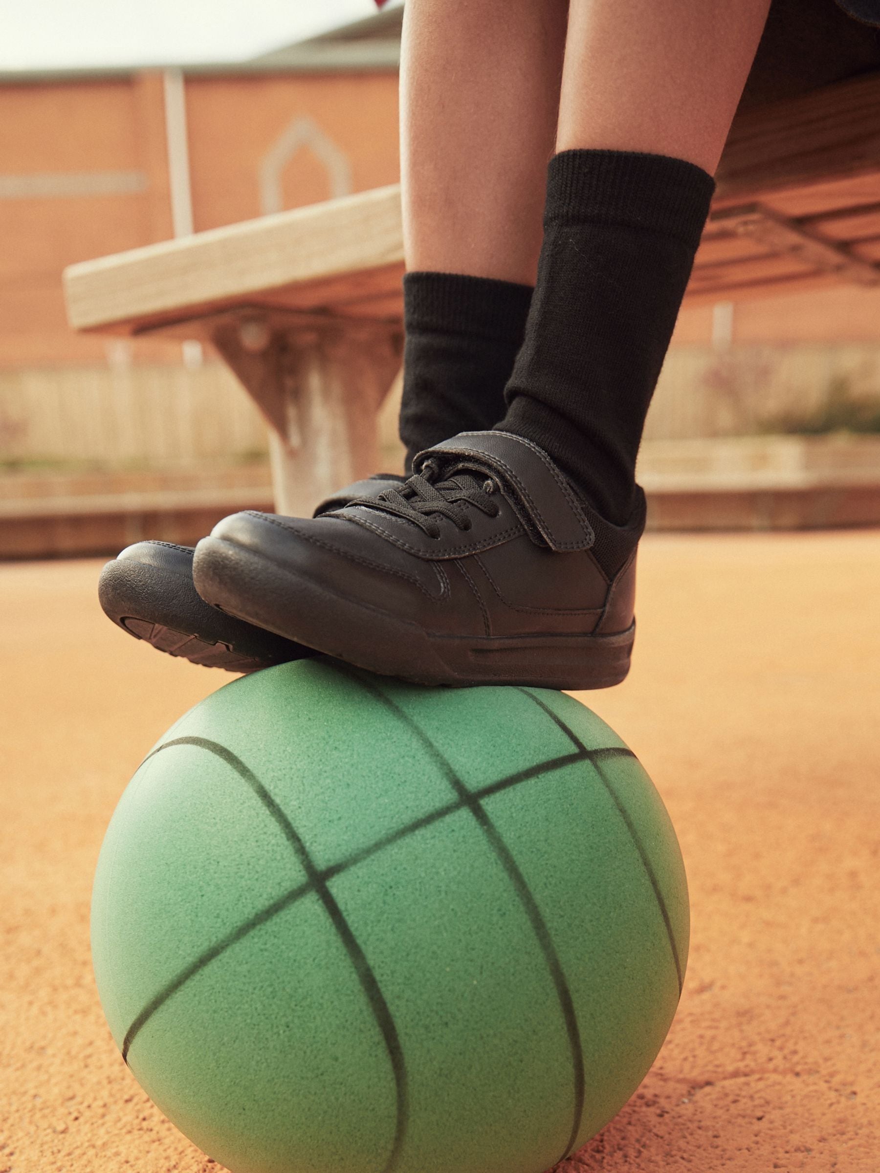 Black Standard Fit (F) Elastic Lace School Trainers image 11