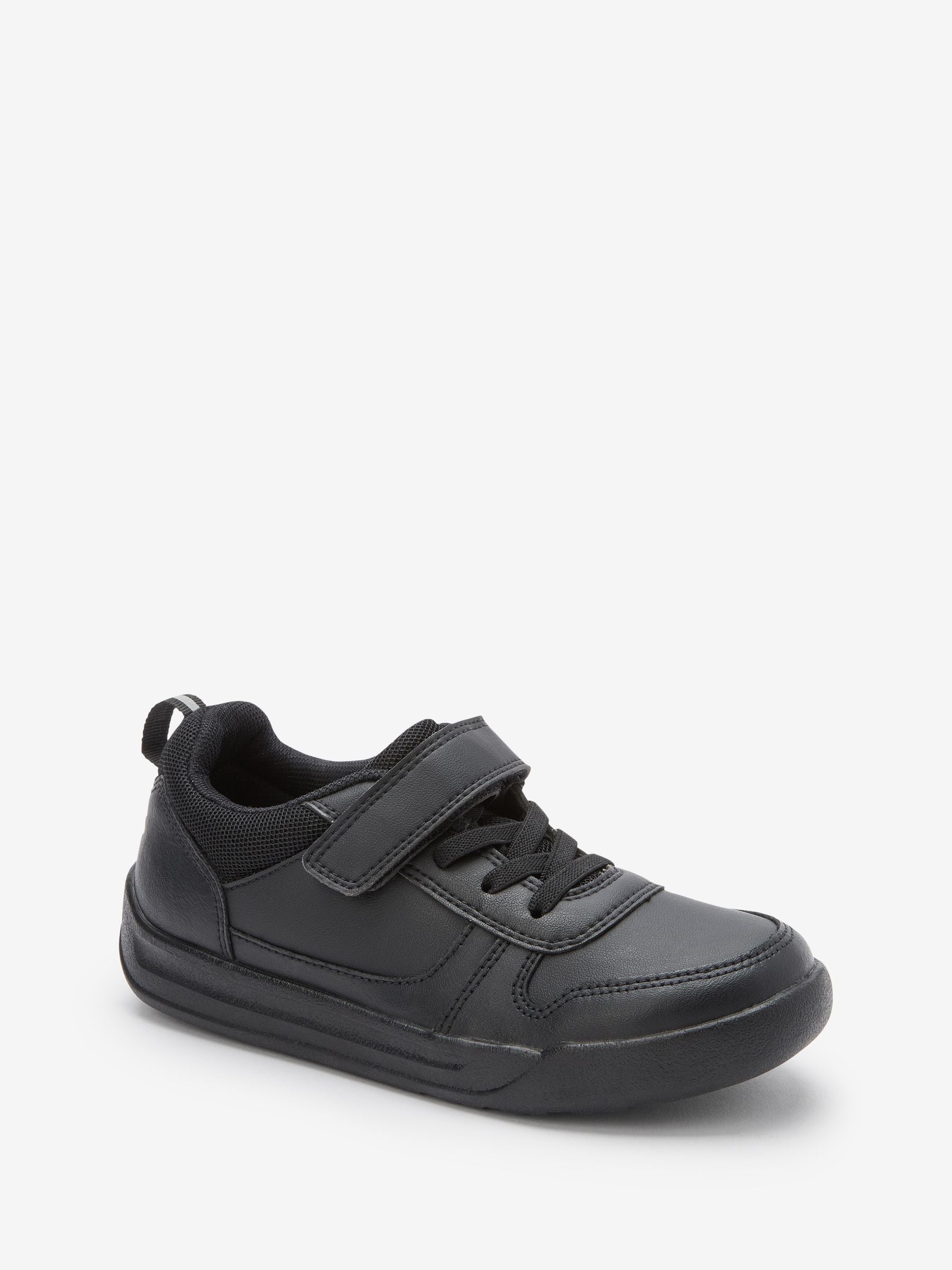 Black Standard Fit (F) Elastic Lace School Trainers image 3