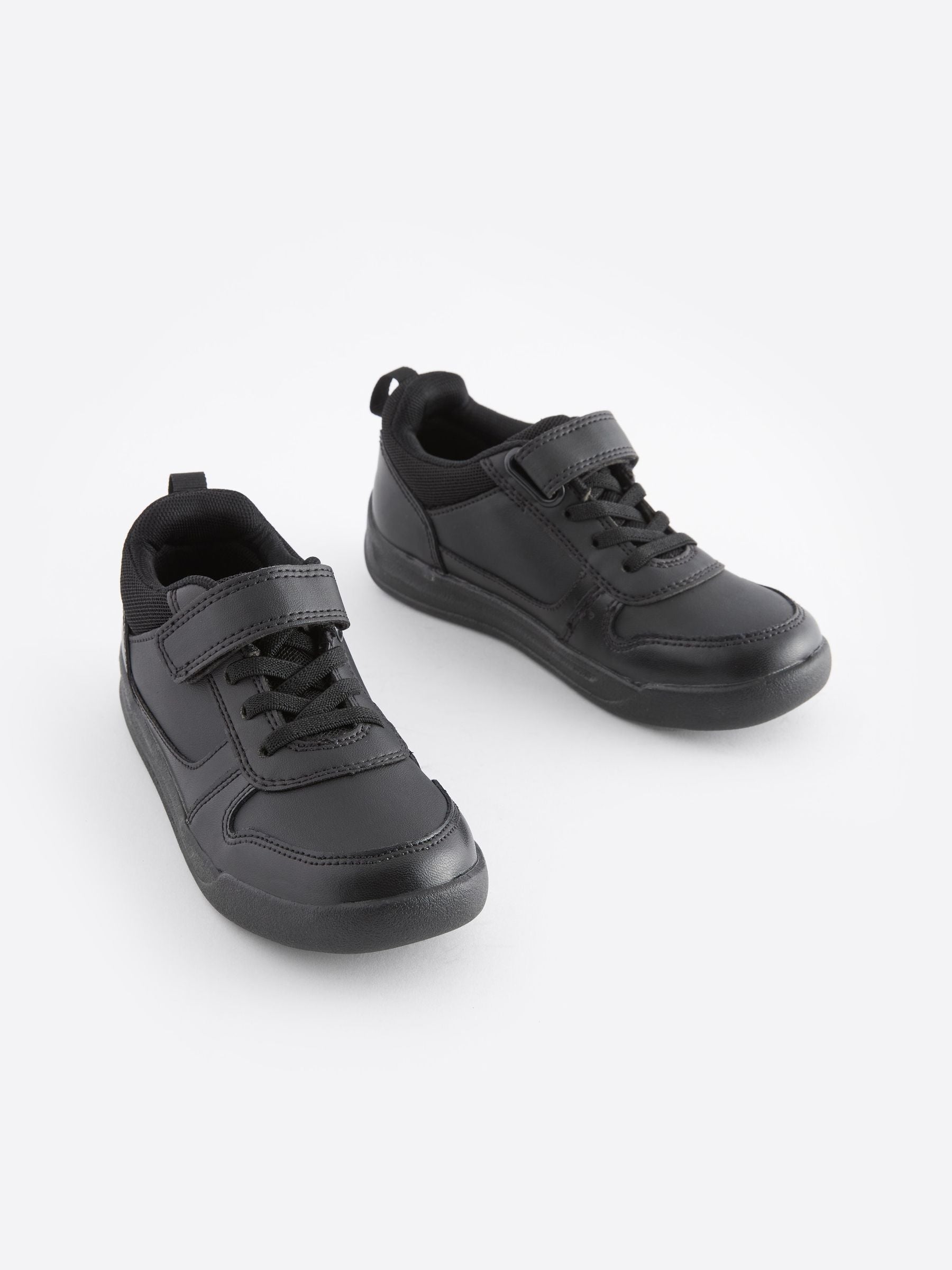 Black Standard Fit (F) Elastic Lace School Trainers image 4