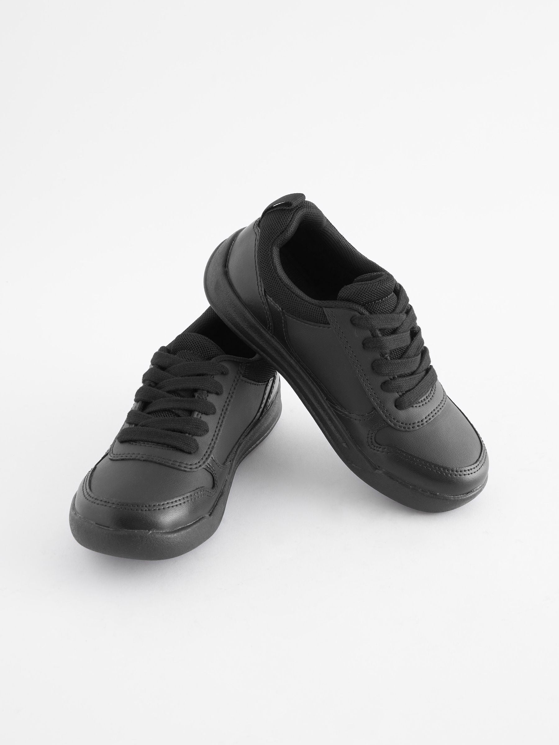 Black Standard Fit (F) Lace-Up School Trainers image 1