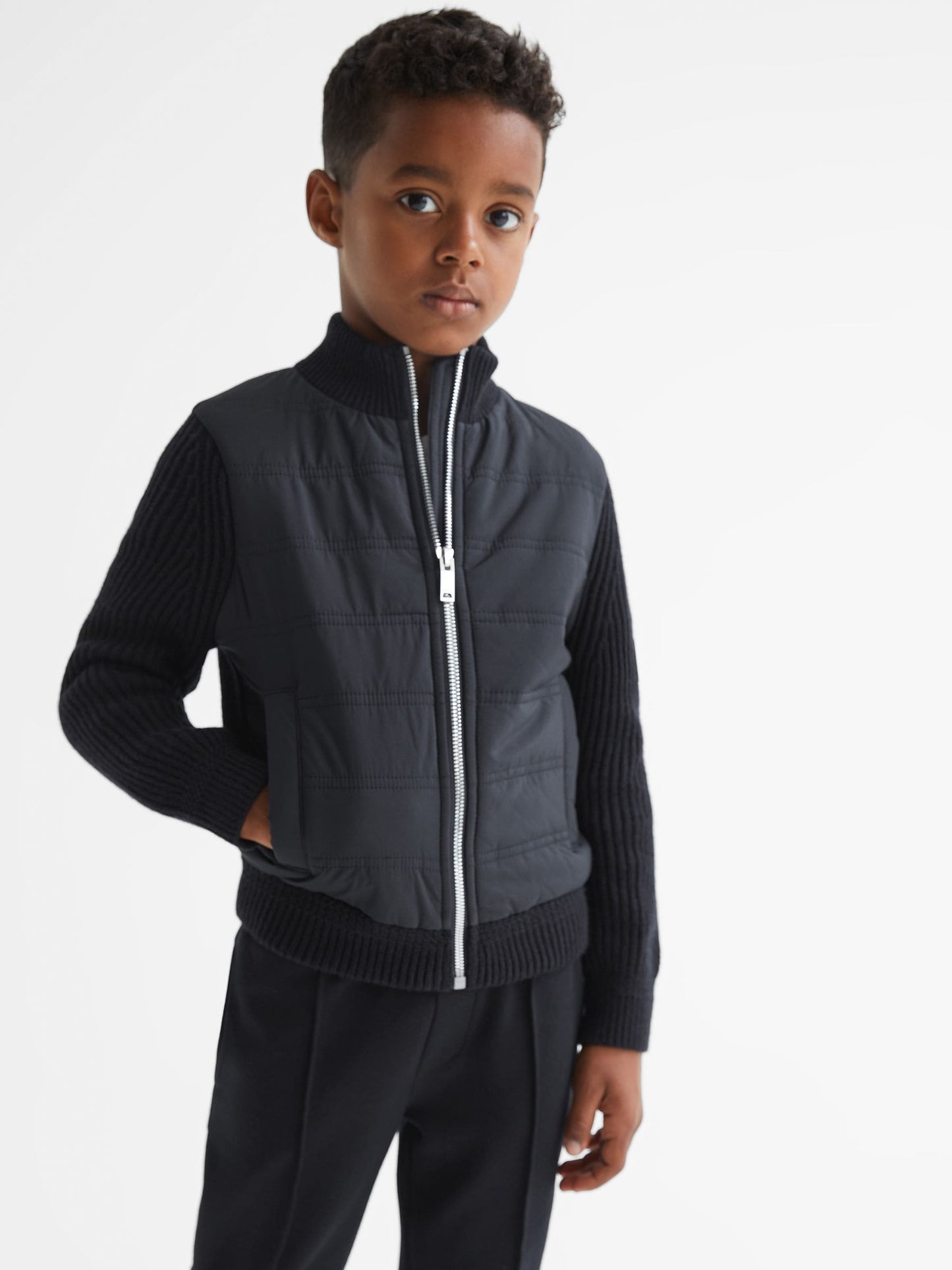 Dsiney Kidz - Reiss Navy Trainer Junior Hybrid Zip Through Quilted Jacket image 1
