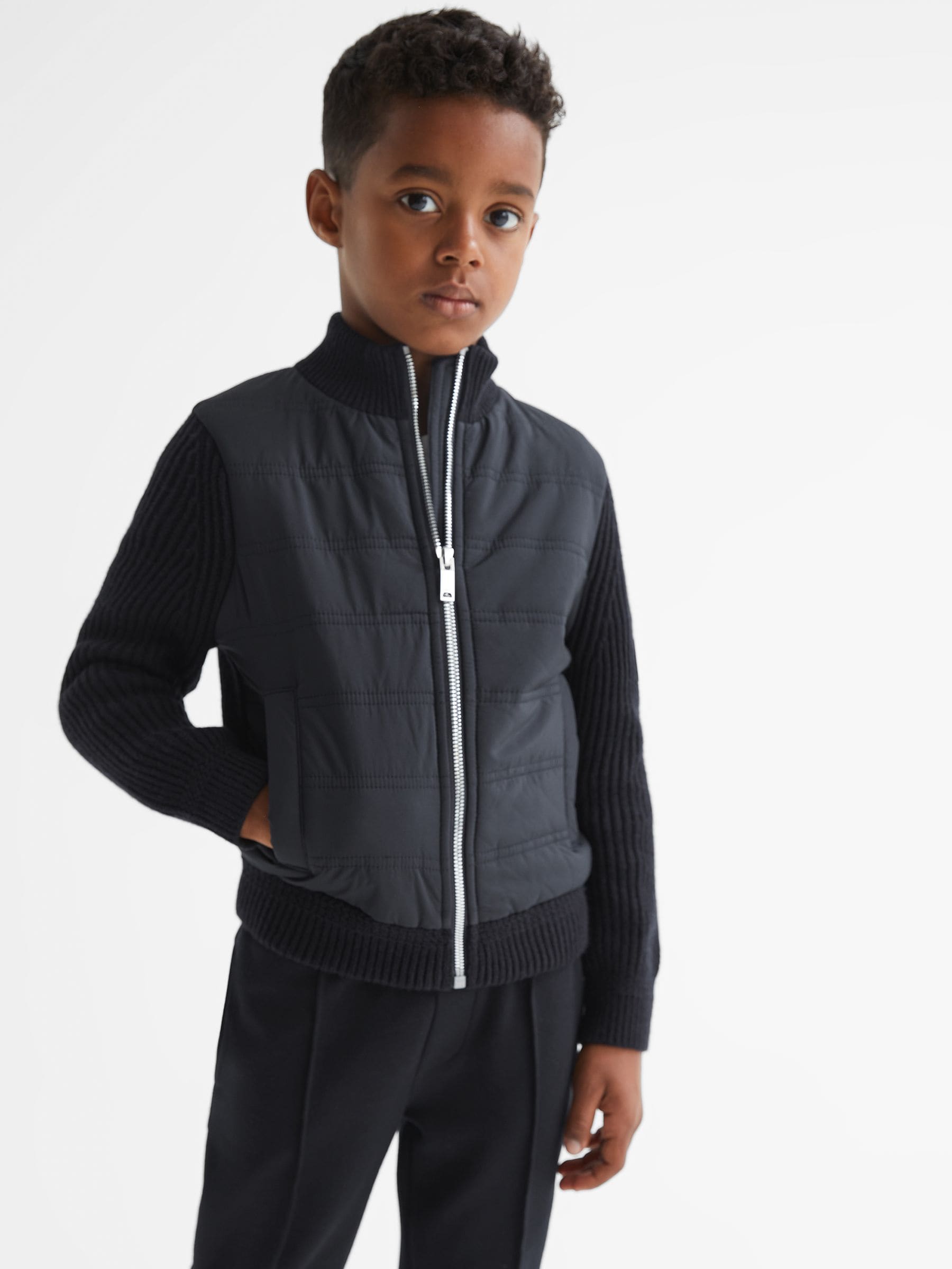 Dsiney Kidz - Reiss Navy Trainer Junior Hybrid Zip Through Quilted Jacket image 1