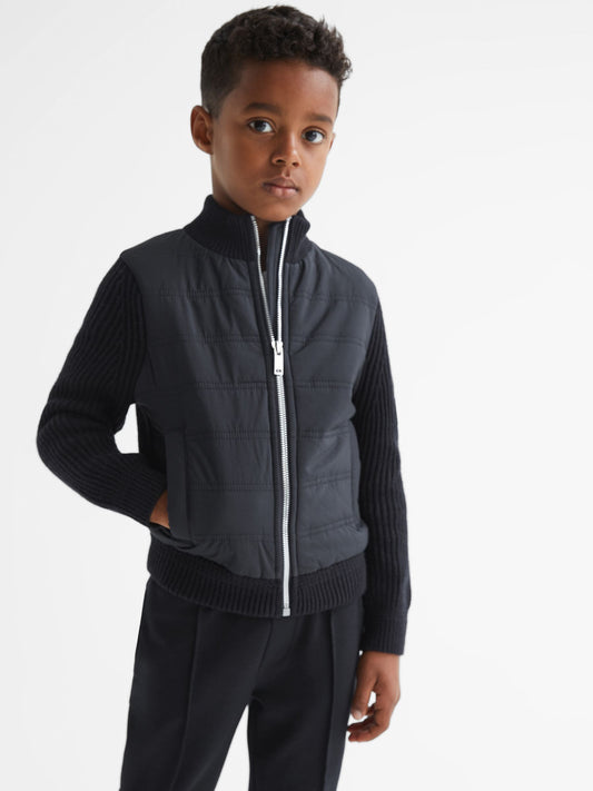 Dsiney Kidz - Reiss Navy Trainer Junior Hybrid Zip Through Quilted Jacket image 1