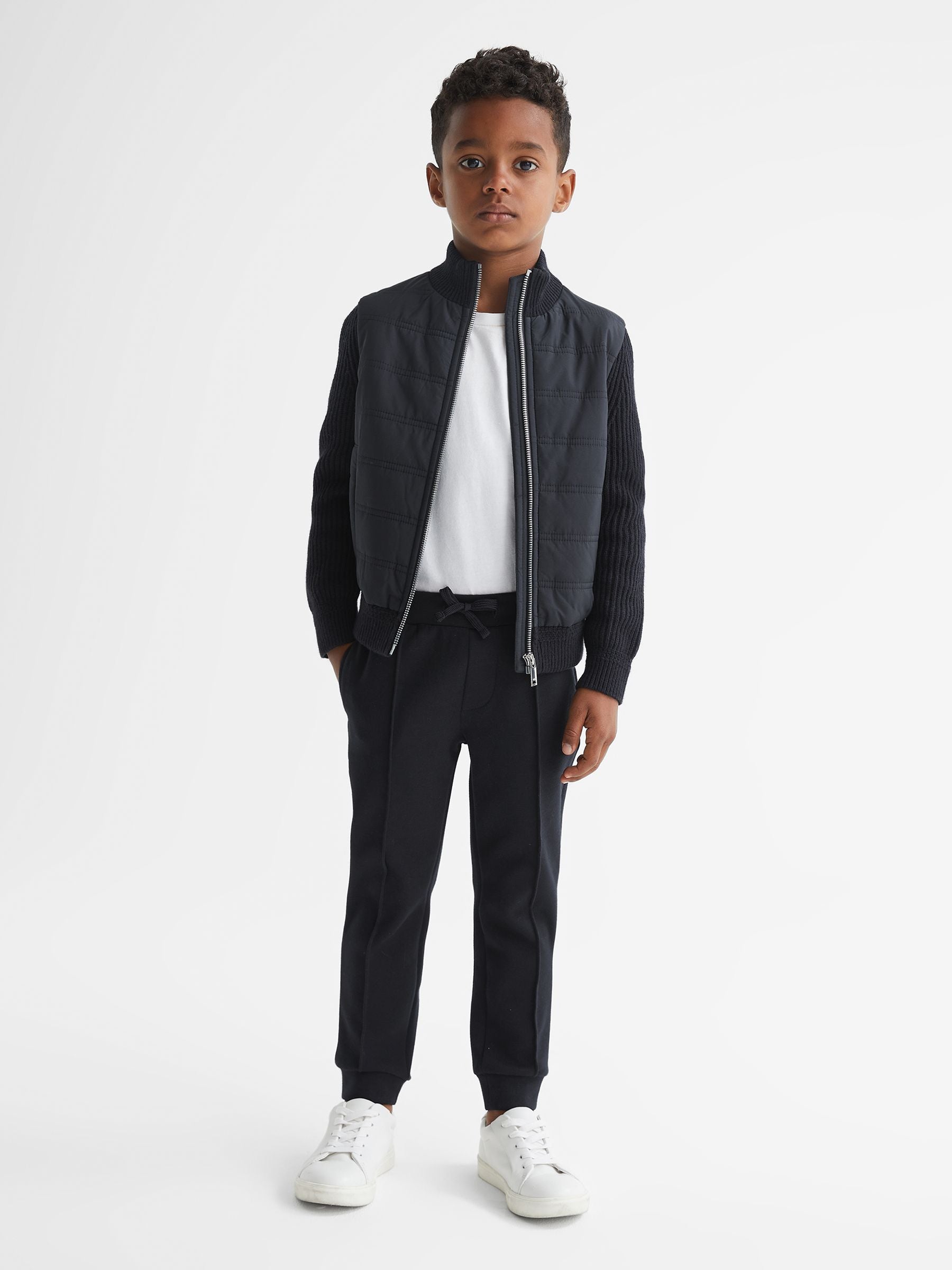 Dsiney Kidz - Reiss Navy Trainer Junior Hybrid Zip Through Quilted Jacket image 3