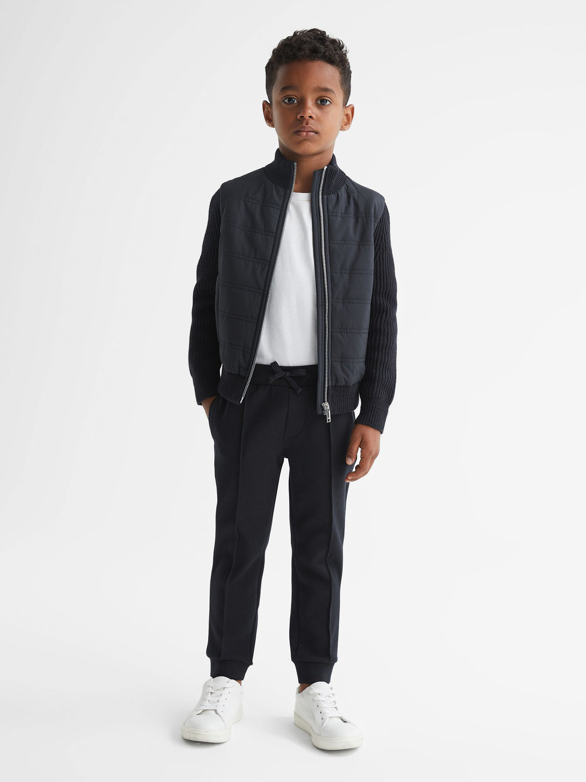 Dsiney Kidz - Reiss Navy Trainer Junior Hybrid Zip Through Quilted Jacket image 3
