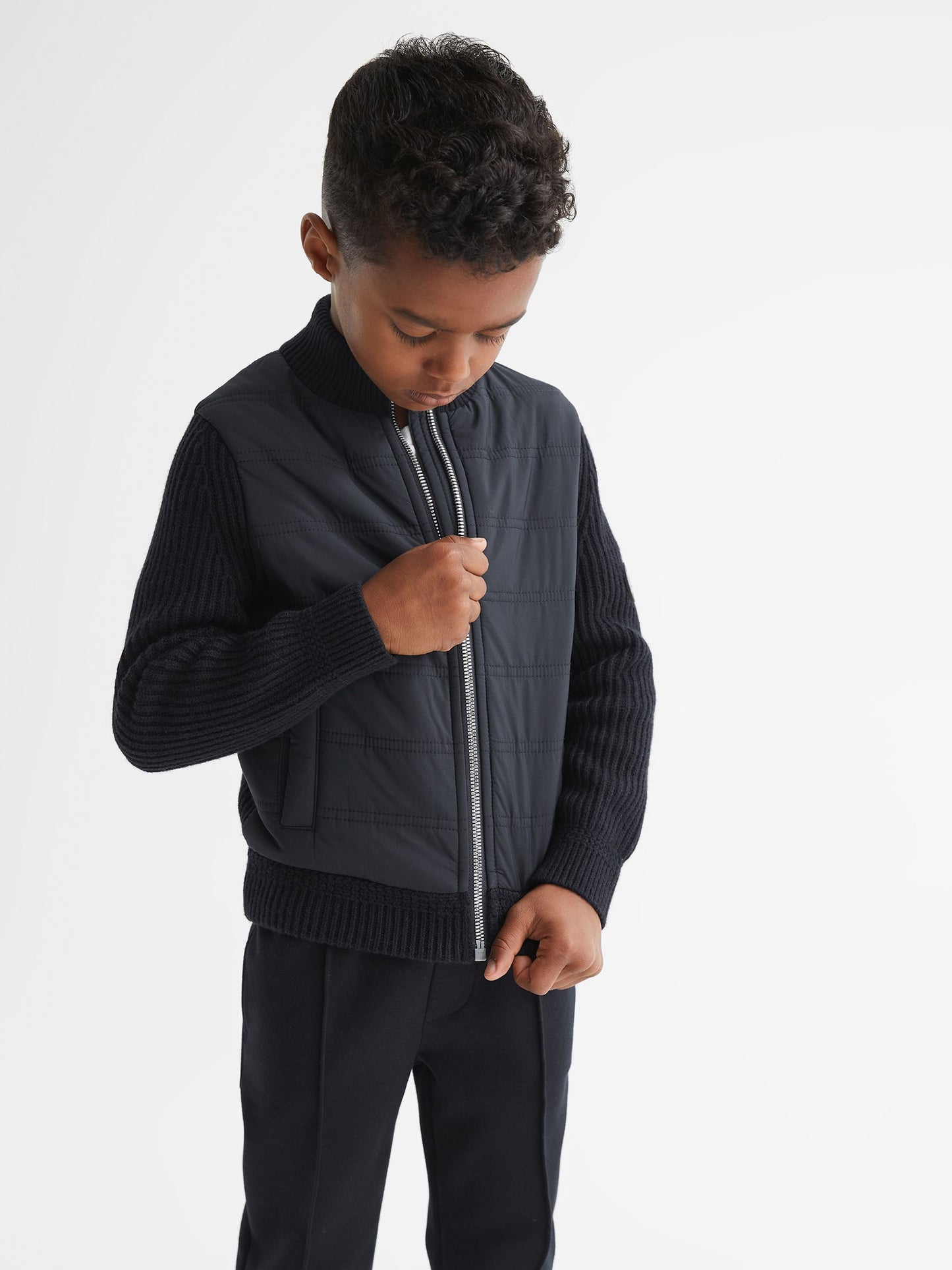 Dsiney Kidz - Reiss Navy Trainer Junior Hybrid Zip Through Quilted Jacket image 4