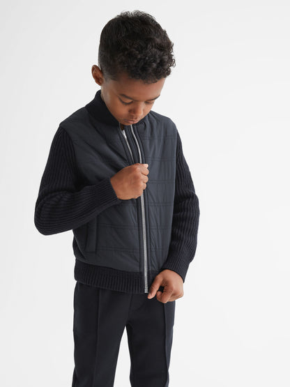 Dsiney Kidz - Reiss Navy Trainer Junior Hybrid Zip Through Quilted Jacket image 4