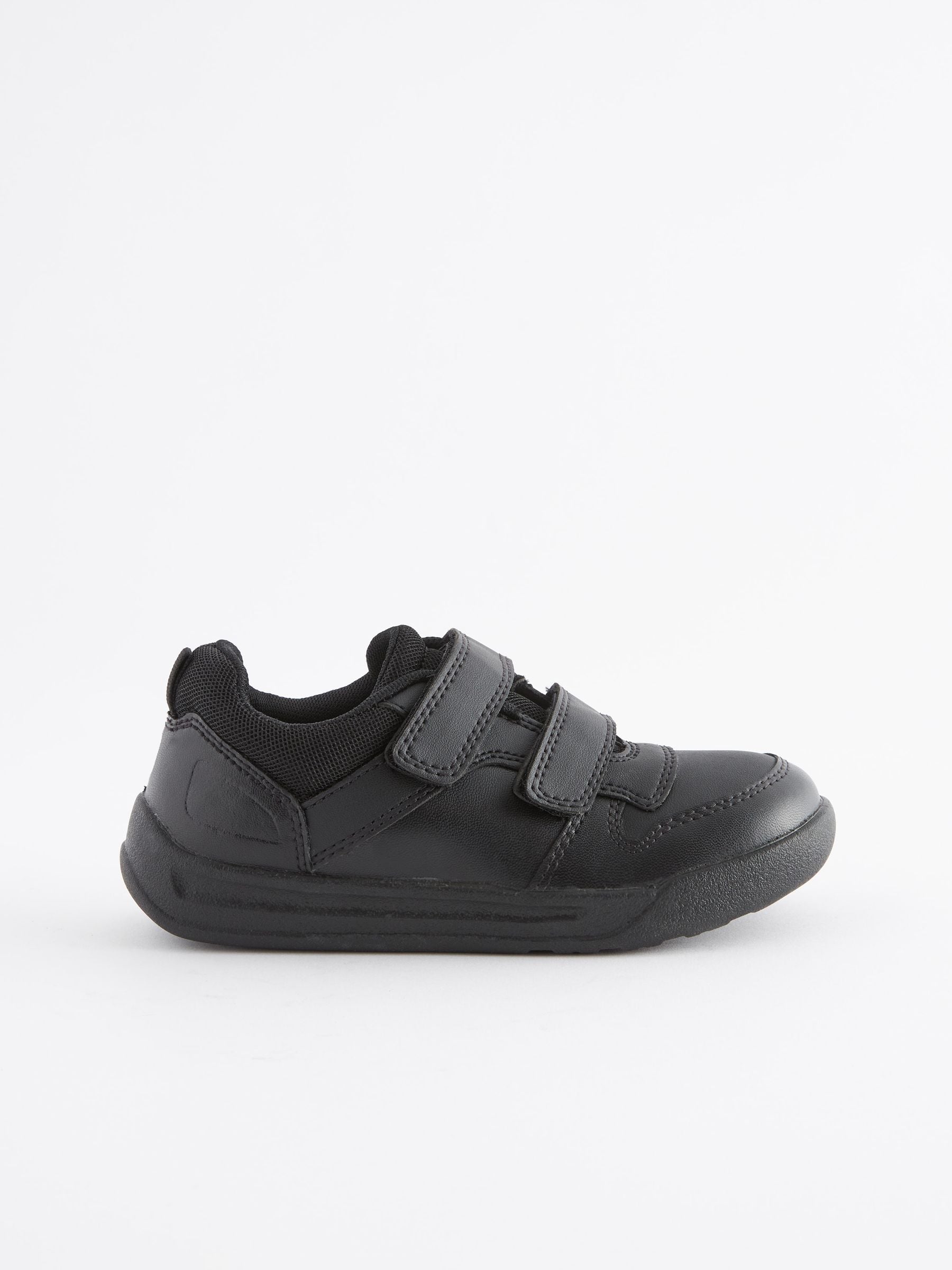 Black Wide Fit (G) Double Strap Touch Fastening School Trainers image 4