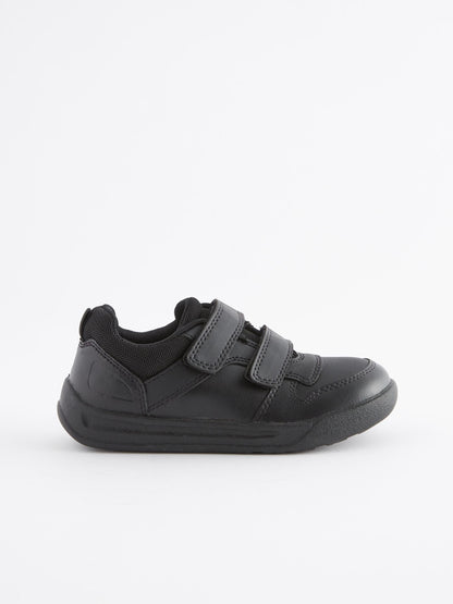 Black Wide Fit (G) Double Strap Touch Fastening School Trainers image 4