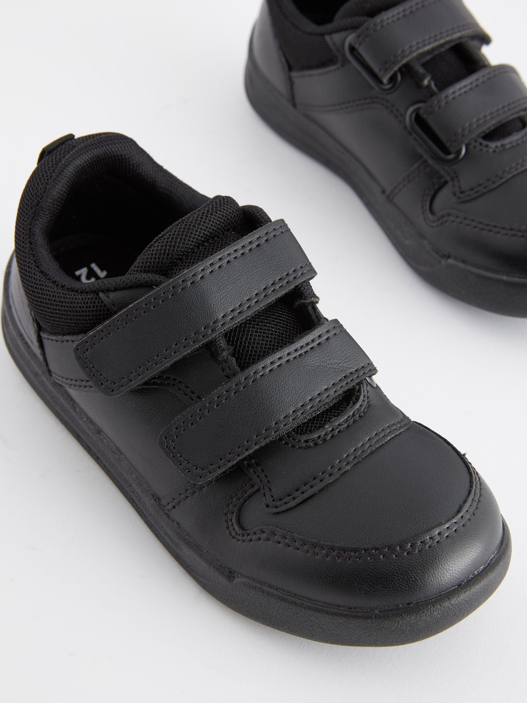 Black Wide Fit (G) Double Strap Touch Fastening School Trainers image 8