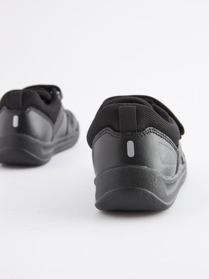 Black Wide Fit (G) Double Strap Touch Fastening School Trainers image 9