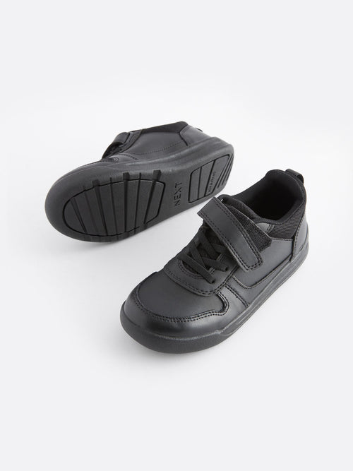 Black Wide Fit (G) Elastic Lace School Trainers image 1