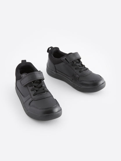 Black Wide Fit (G) Elastic Lace School Trainers image 2