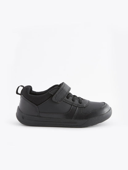 Black Wide Fit (G) Elastic Lace School Trainers image 3