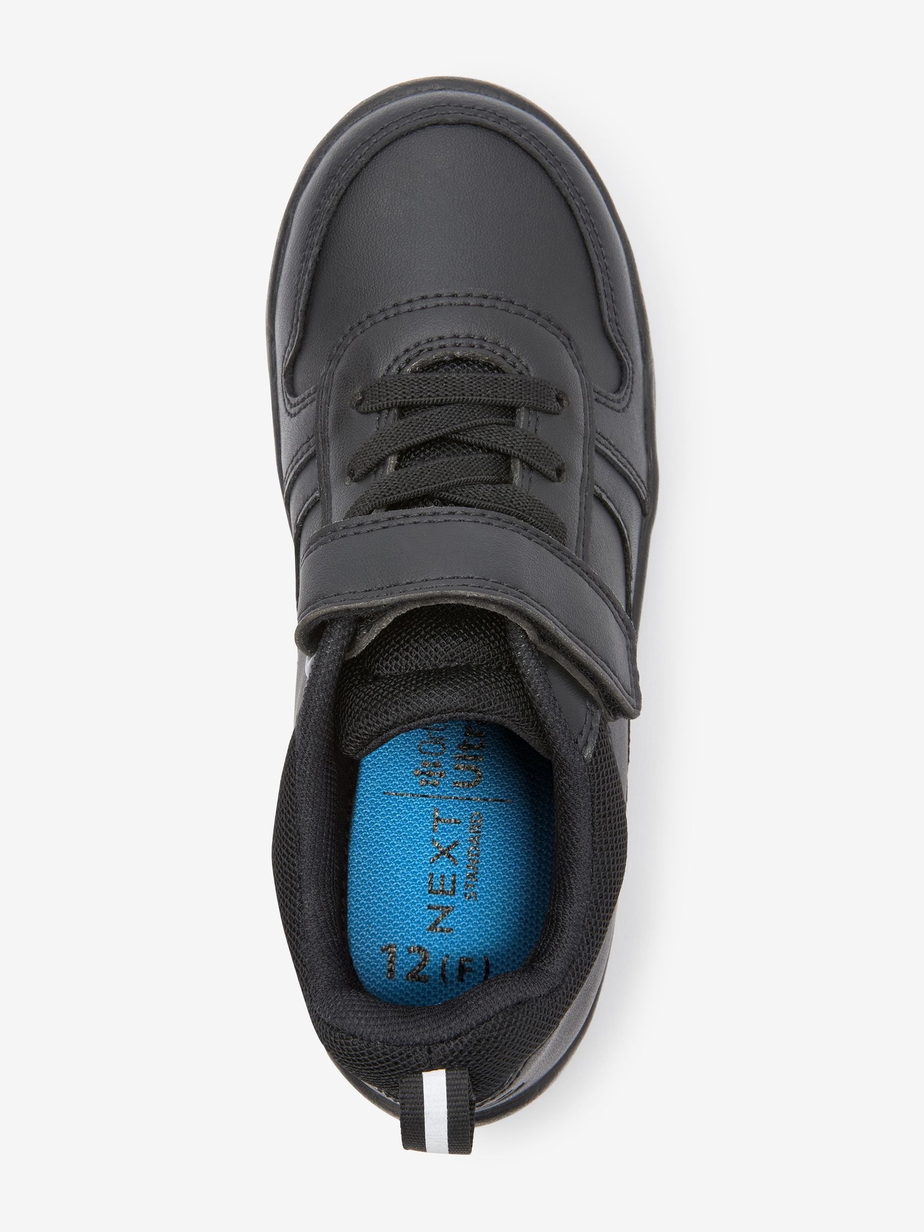 Black Wide Fit (G) Elastic Lace School Trainers image 4